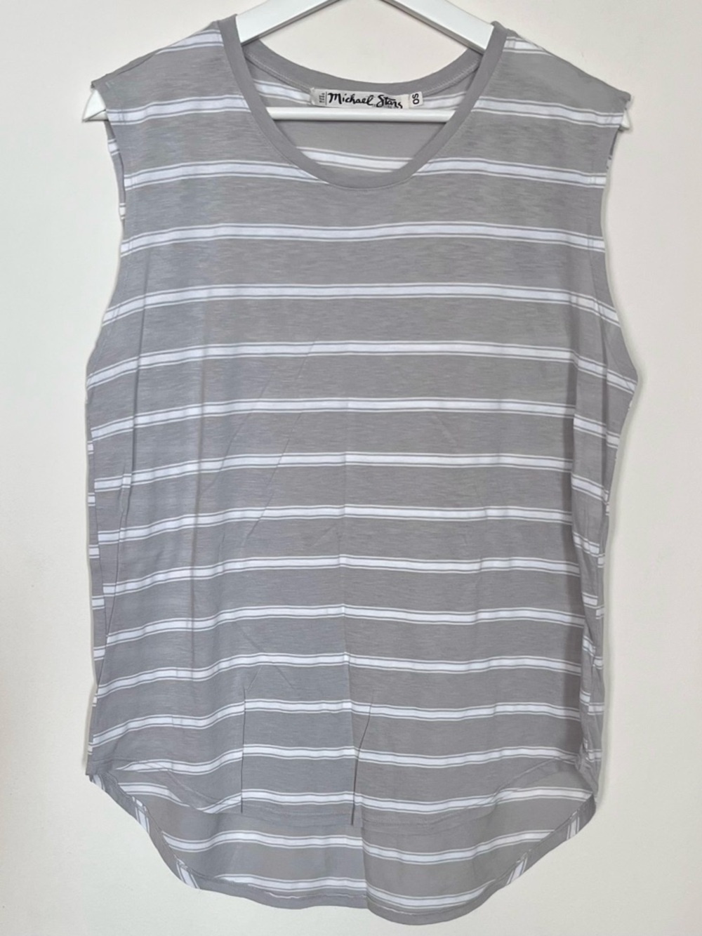 Michael Stars • OS • Gray & White Striped Sleeveless Tank Top High Low Hem